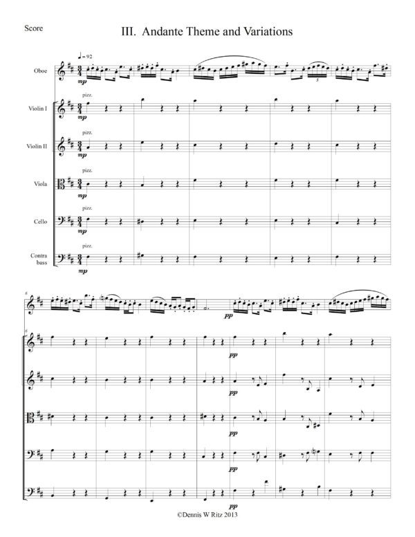 Concerto No. 2 for Oboe and Strings – Movement 3 Andante Theme and Variations musical composition