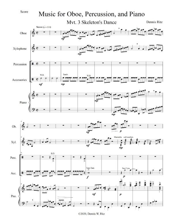 Music for Oboe, Percussion, and Piano – Skeletons Dance musical composition