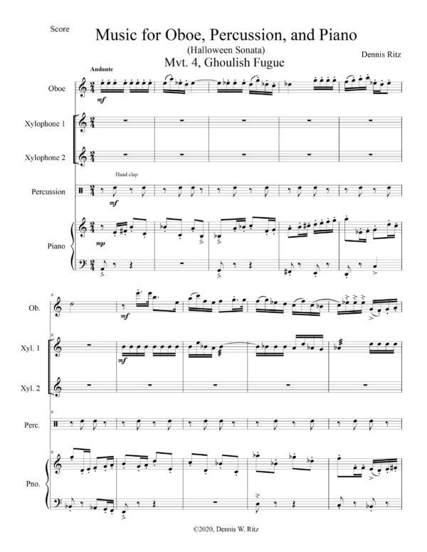 Music for Oboe, Percussion, and Piano – Ghoulish Fugue musical composition