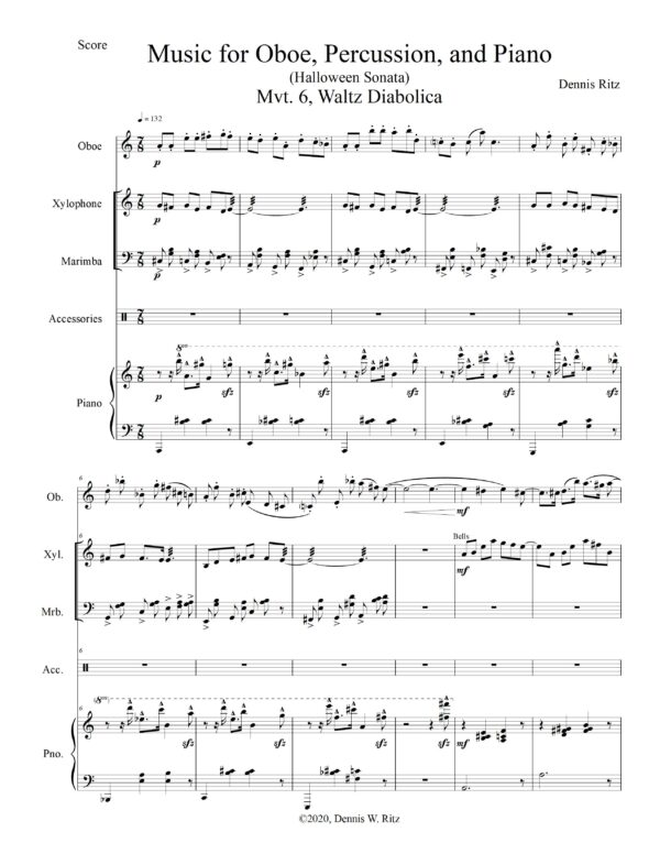 Music for Oboe, Percussion, and Piano – Waltz Diabolica musical composition