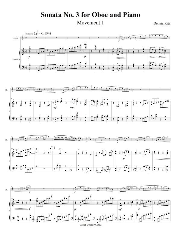 Sonata No. 3 for Oboe and Piano Movement 1