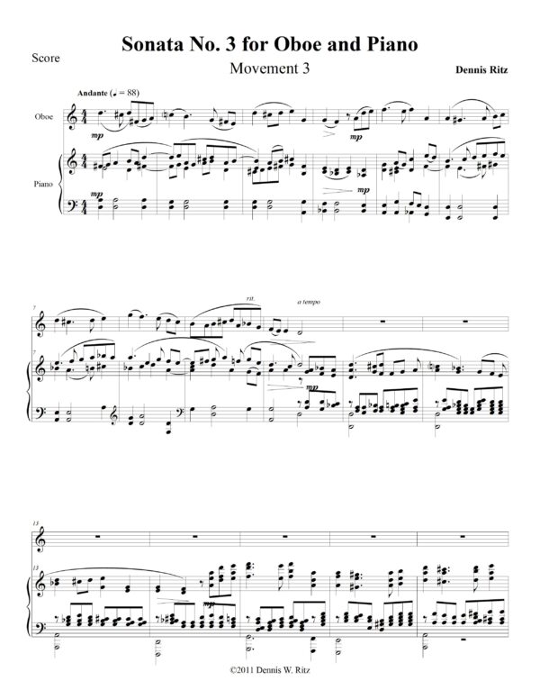 Sonata No. 3 for Oboe and Piano Movement 3