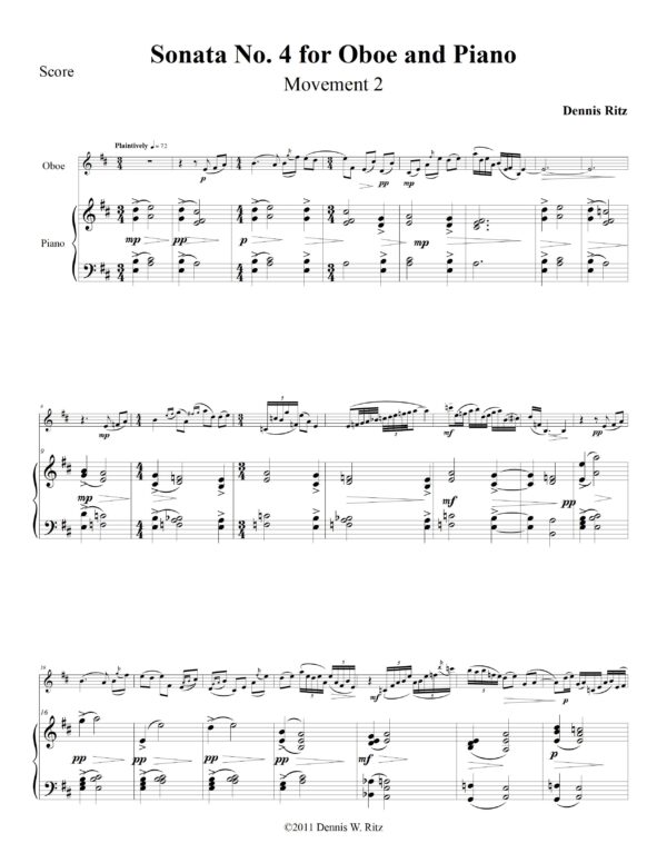 Sonata No. 4 for Oboe and Piano Movement 2