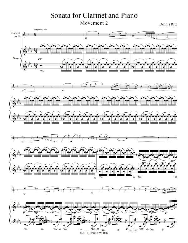 “Sonats for Clarinet Movement Two” music score