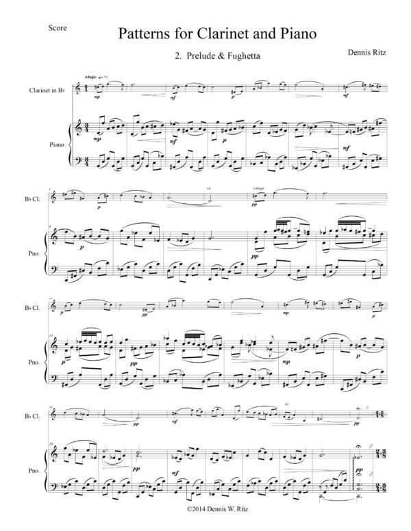 Musical sheet of “Pattern for Clarinet and Piano”