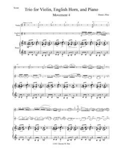 Musical sheet of “Trio for Violin, English Horn, and Piano Movement Four”